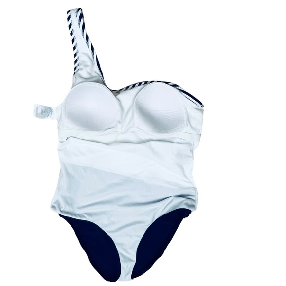 Kona Sol Swimsuit UPF 50+Navy White One Shoulder Striped One Piece M - Picture 7 of 10